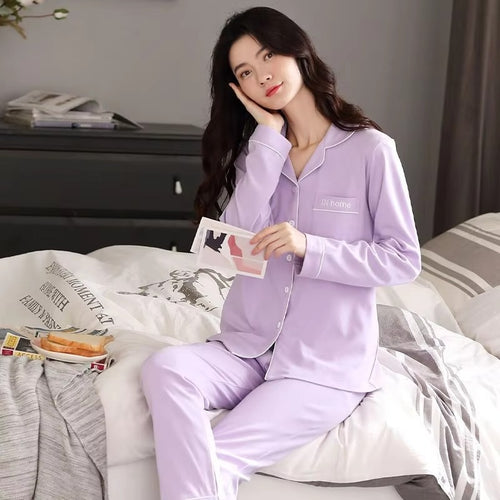 100% Cotton Long Sleeve Sleepwear Set for Women